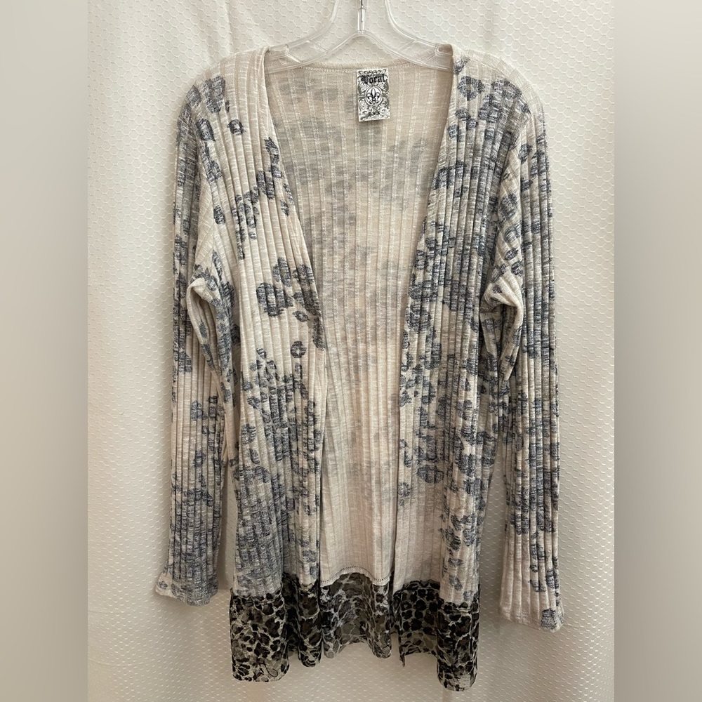 🔴 Vocal blue on greyish beige w/ sheer animal print bottom open cardigan